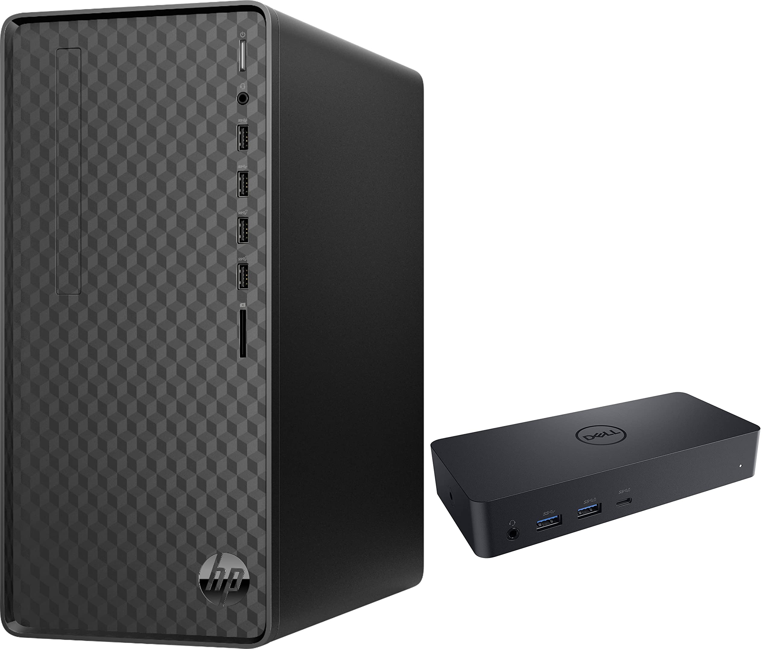 HP M01-F1214 Home & Business Desktop Computer - AMD Ryzen 3 4300G 4-Core Processor, 32GB RAM, 1TB PCIe SSD + 2TB HDD, AMD Radeon Graphics, WiFi 6, Bluetooth, Windows 11 Home - Perfect for Office Work, Gaming & Multimedia with D6000 Dock Station