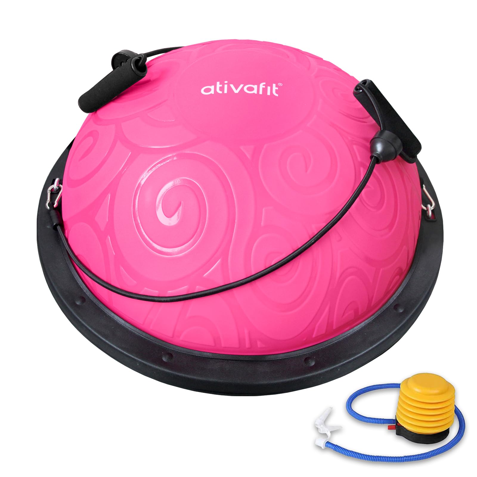 ATIVAFIT Half Exercise Ball - Inflatable Yoga Balance Trainer for Core Strength, Stability Workouts & Home Gym Fitness - Includes Resistance Bands & Pump - Supports Up to 660 lbs - Perfect for Yoga, Pilates, Physical Therapy & Balance Training