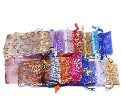 50 Pcs Lovely Organza Drawstring Gift Bags 4x5 Inches - Assorted Patterns for Jewelry, Wedding Favors, Party Favors & Small Gift Packaging - Perfect for Bridal Shower, Birthday, Baby Shower & Special Occasions