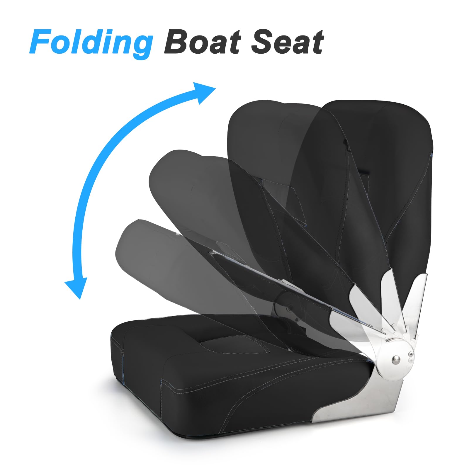 2 Pack Low Back Folding Boat Seats - Waterproof Microfiber Leather Fishing Chairs with Stainless Steel Hinges & Screws (Black) - Perfect for Fishing Boats, Yachts, and Marine Use