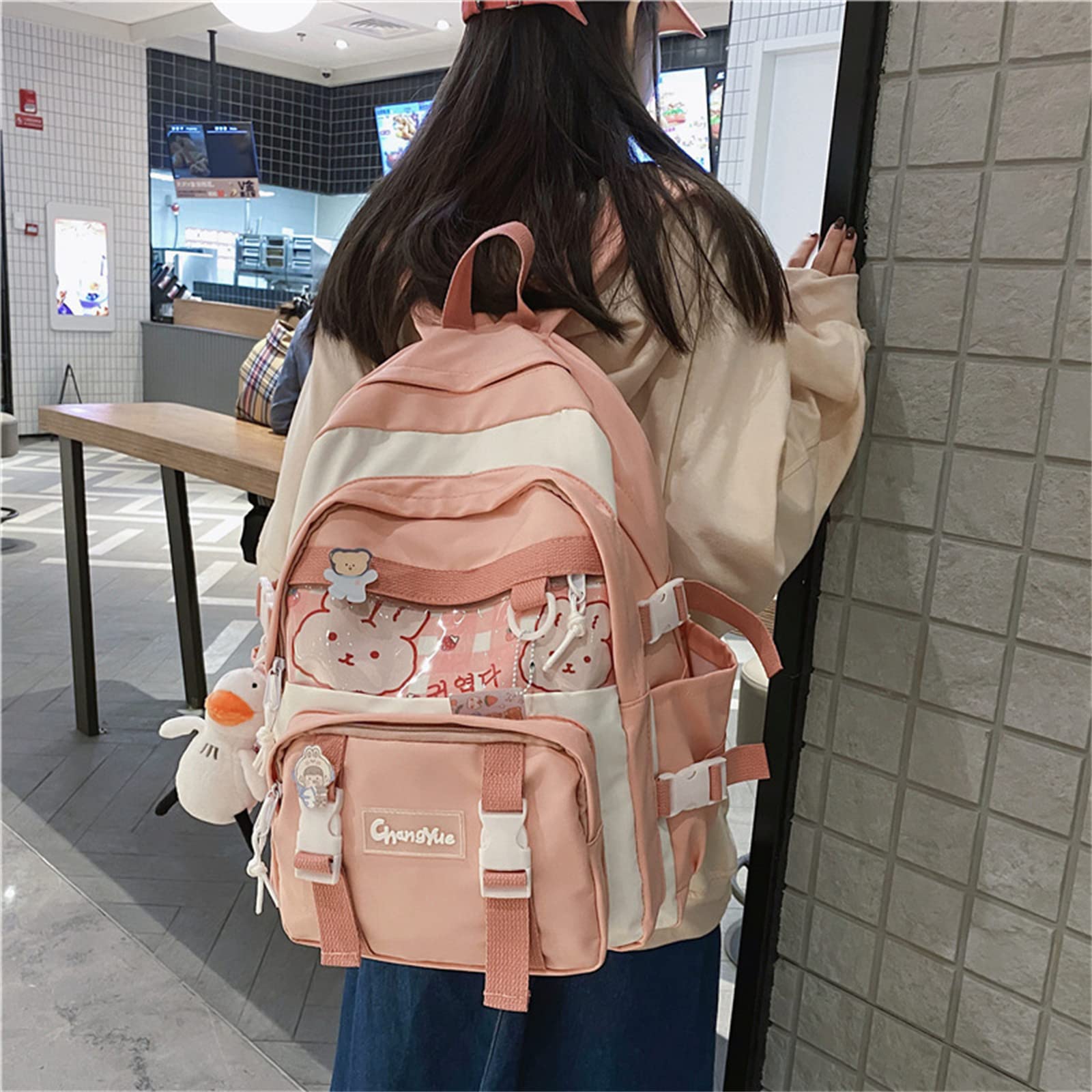 CYANG Kawaii Backpack with Pins - Cute Aesthetic Japanese School Backpack for Women & Teens, Lightweight Laptop Backpack for Work, College, Travel & Everyday Use