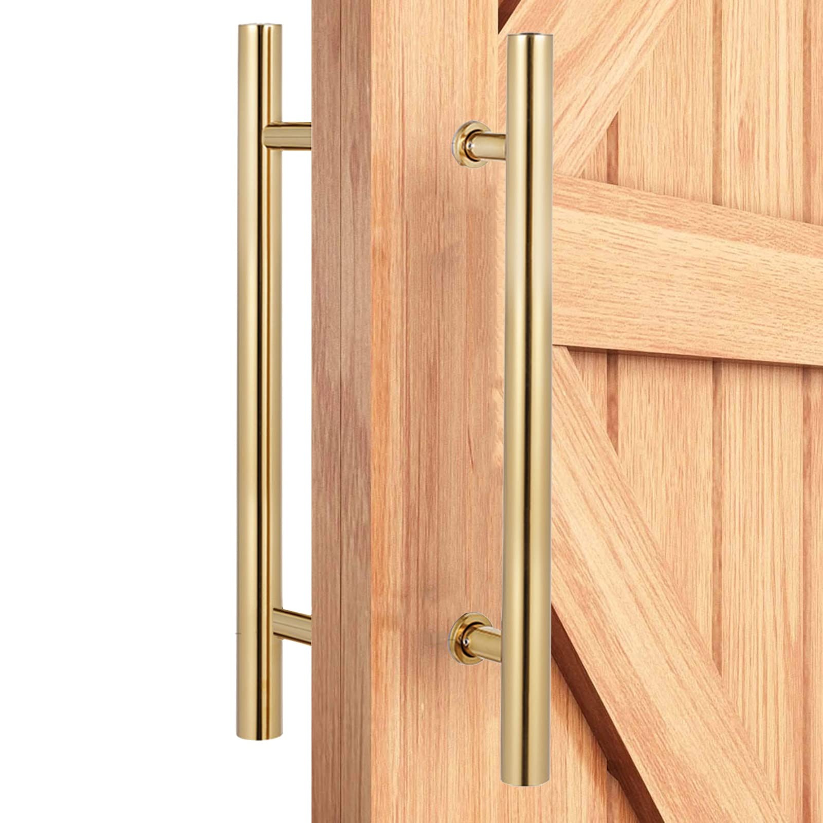 YYSS Stainless Steel Sliding Barn Door Handle Set - Gold Push Pull Bar for Interior & Exterior Glass & Wooden Doors (60in-120cm) - Perfect for Farmhouse, Modern & Rustic Home Decor