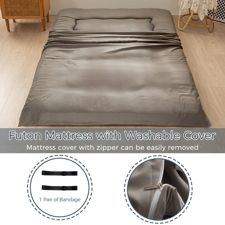 MAXYOYO Charcoal Grey Japanese Futon Mattress - Foldable Floor Mattress for Guest Bed, Camping & Small Spaces | Comfortable & Space-Saving Sleeping Solution