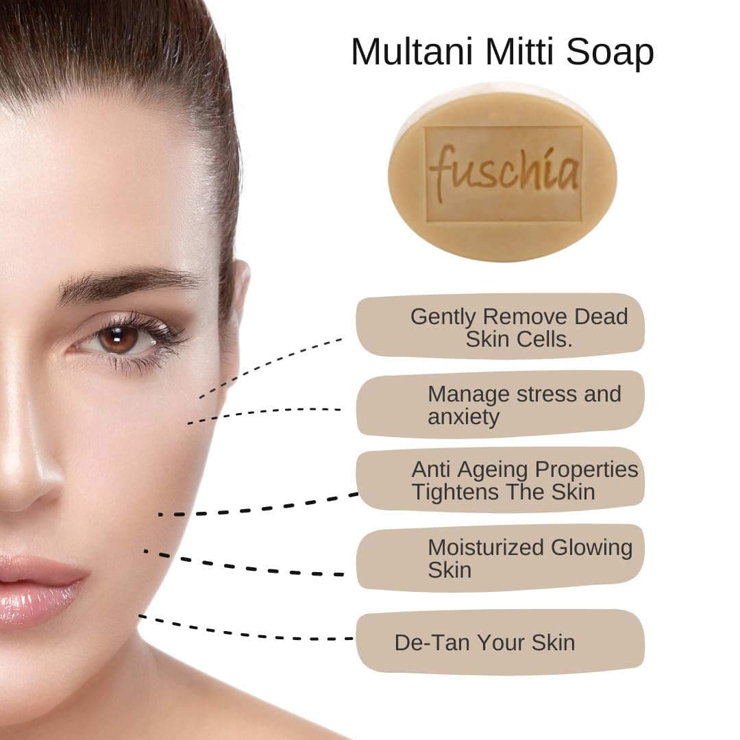 **Fuschia Multani Mitti Natural Handmade Glycerin Soap with Essential Oils | Healthy Skin Care for All Skin Types & Kids | Moisturizing & Gentle Cleansing for Daily Use, Spa & Gifts**