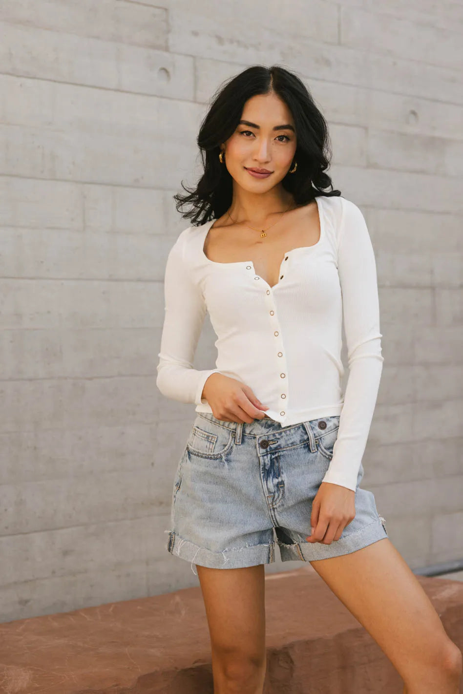 Maylinn Women's Ribbed Knit Top in Ivory - Soft Stretch Crewneck T-Shirt for Casual Wear & Layering | Final Sale