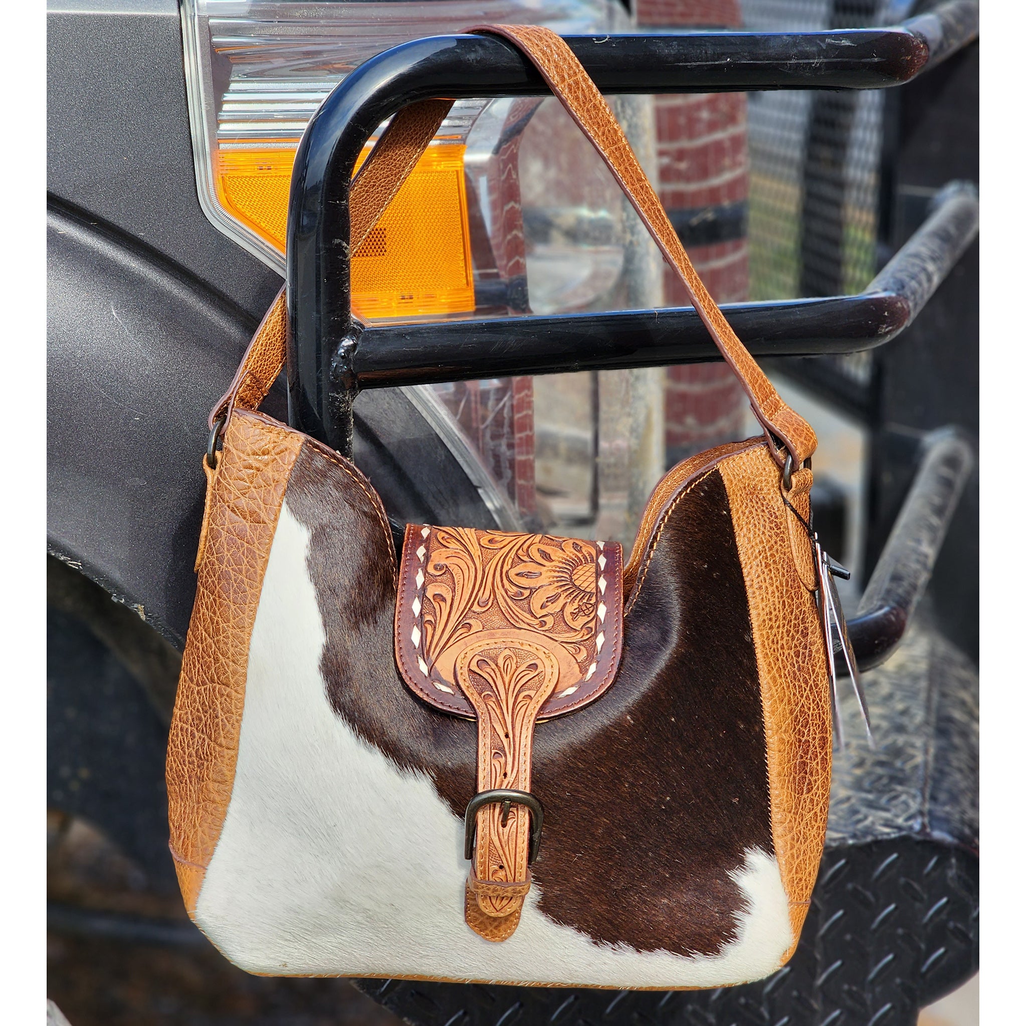 American Darling Bomber Genuine Leather & Cowhide Shoulder Bag for Women - Stylish Crossbody Purse for Travel, Work & Everyday Use