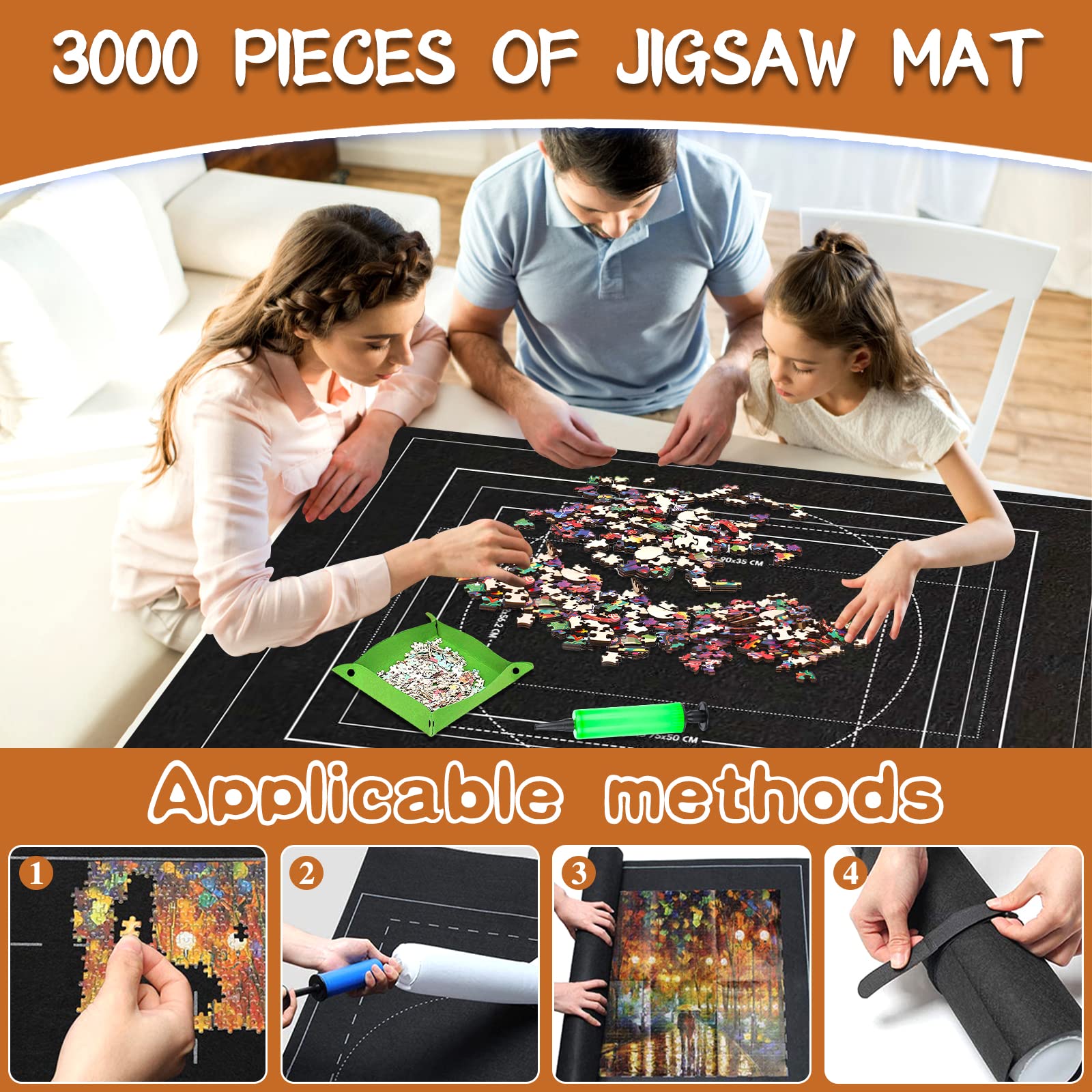 POWLYB Puzzle Mat for Rolling - 1000 1500 2000 3000 Piece Jigsaw Puzzle Accessories, Non-Slip Felt Puzzle Board with Storage Bag - Portable Puzzle Mat for Adults & Kids - Perfect for Home, Travel, and Gift Giving