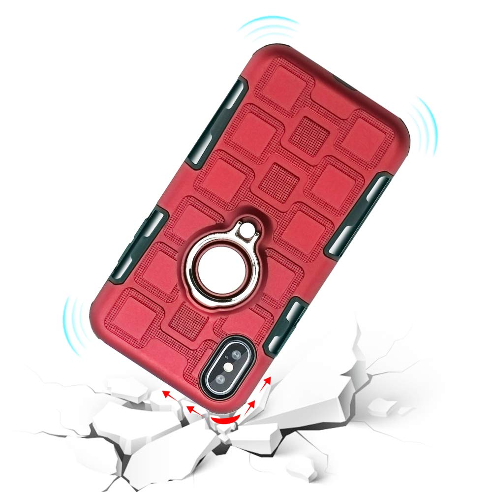Premium Slim Hybrid Hard Phone Case for Apple iPhone X/Xs/10 with Tempered Glass Screen Protector & Stand Ring Holder - Durable Protective Cover for iPhone X/Xs/10 (Red) - Perfect for Daily Use, Travel, and Work Protection