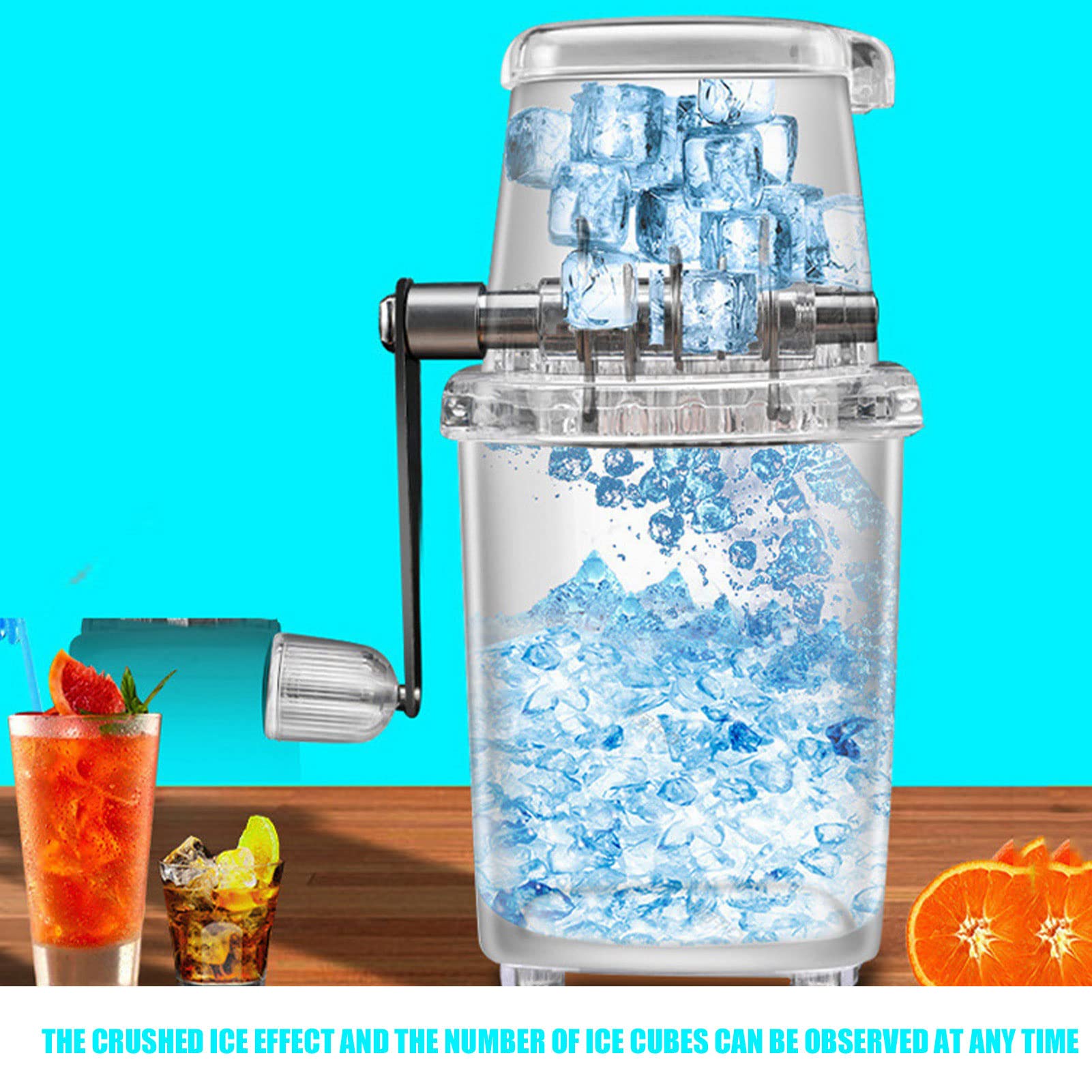 Premium Manual Ice Crusher - Portable Hand Crank Ice Shaver Machine for Snow Cones, Cocktails & Home Use - Compact Grey Countertop Ice Maker for Kitchen, Bar, Parties & Outdoor Events