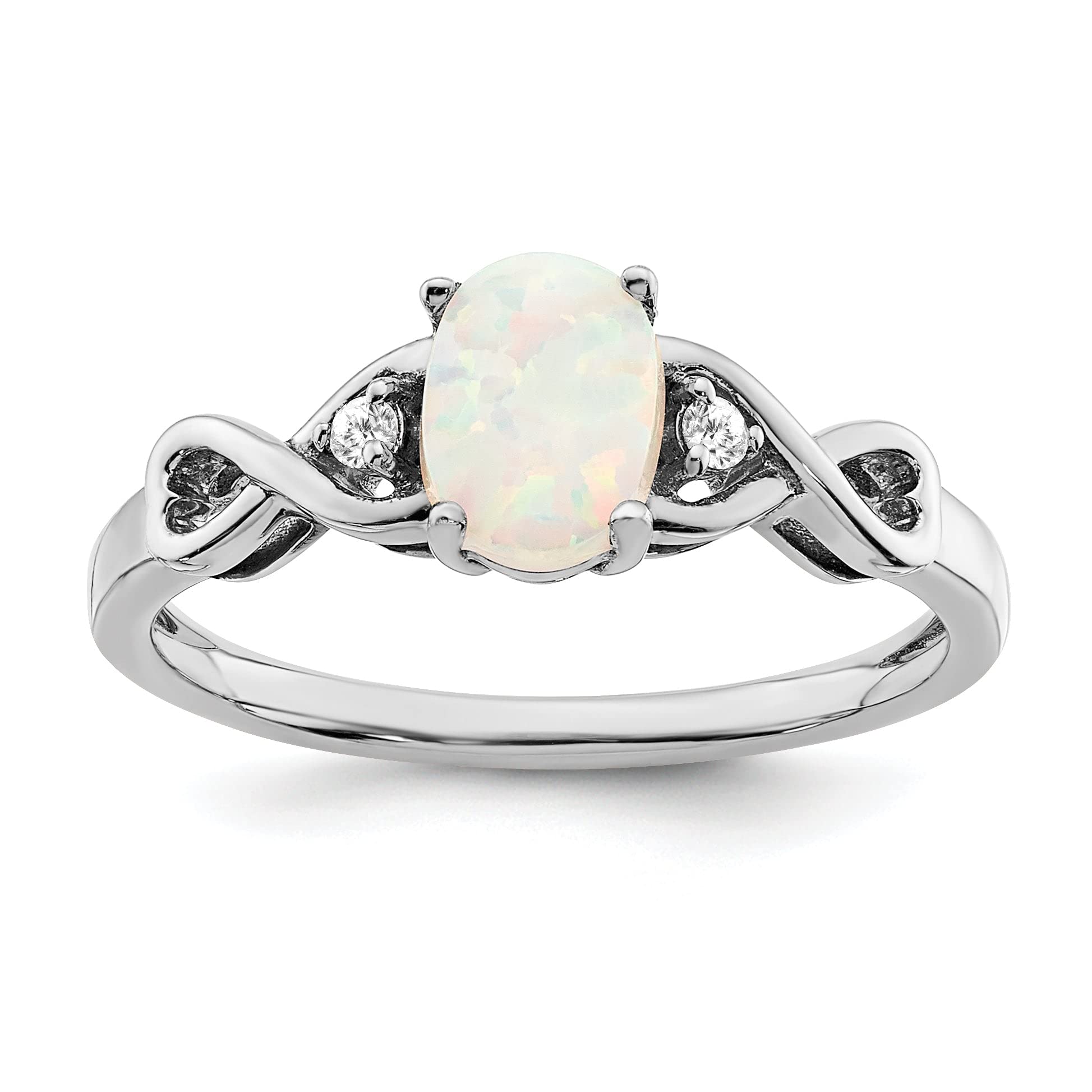 14K White Gold Synthetic Opal and Diamond Ring for Women - Elegant Vintage Style Engagement & Wedding Band - Perfect for Anniversary, Proposal, and Special Occasions