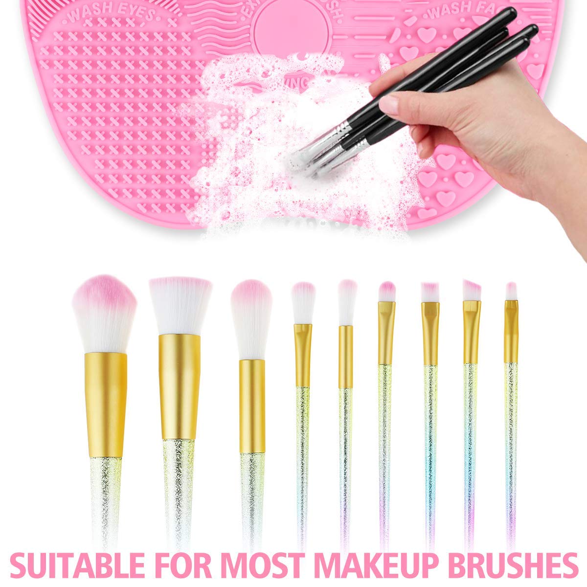 PREPSTO Silicone Makeup Brush Cleaning Mat - 2 Pack Pink Makeup Brush Cleaner Pad with Suction Cup | Portable Cosmetic Brush Scrubber for Professional & Home Use | Perfect for Sink, Countertop or Travel