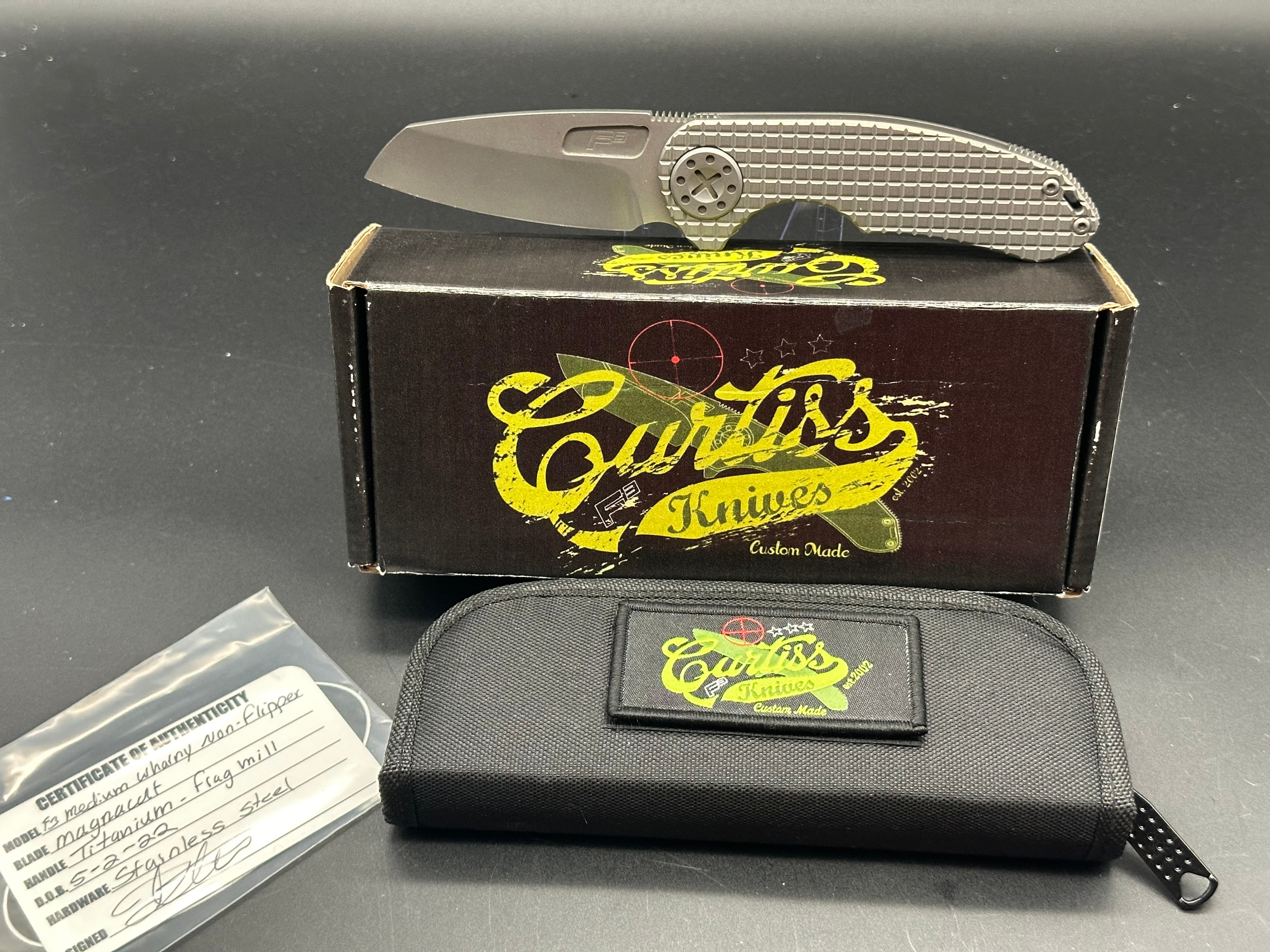 Curtis F3 Medium Wharncliffe Knife - Non-Flipper, Frag Pattern, Stonewash Finish, MagnaCut Steel - Perfect for EDC, Outdoor Adventures & Tactical Use