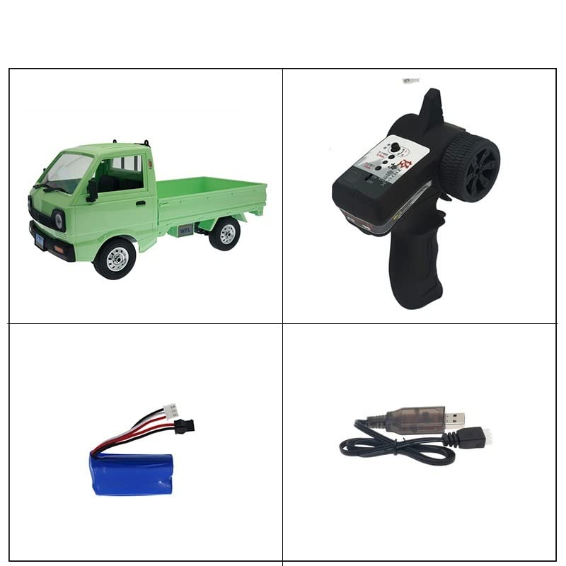 Leonnn WPL D12 1:10 Scale 2WD RC Car - Green Off-Road Drift Truck with LED Lights, 260 Brushed Motor, 1/10 Scale Remote Control Vehicle for Kids & Adults - Perfect for Racing, Drifting, and Outdoor Play (Green 1B)