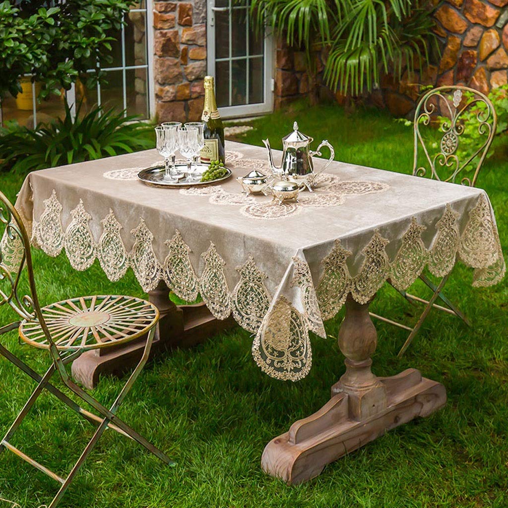 Elegant DIVY Embroidered Lace Tablecloth - Gold Velvet Rectangular Table Cover for European Pastoral Style, Hotel & Home Decor, Bedside or Shoe Cover - Perfect for Dining, Weddings & Special Occasions