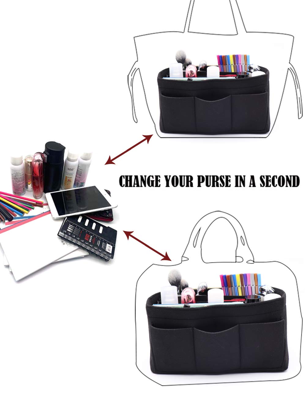 Premium Felt Purse Insert Organizer for Louis Vuitton Speedy & Neverfull Bags - Handbag Organizer with Multiple Pockets for Wallet, Phone & Cosmetics - Perfect for Travel, Work & Daily Use