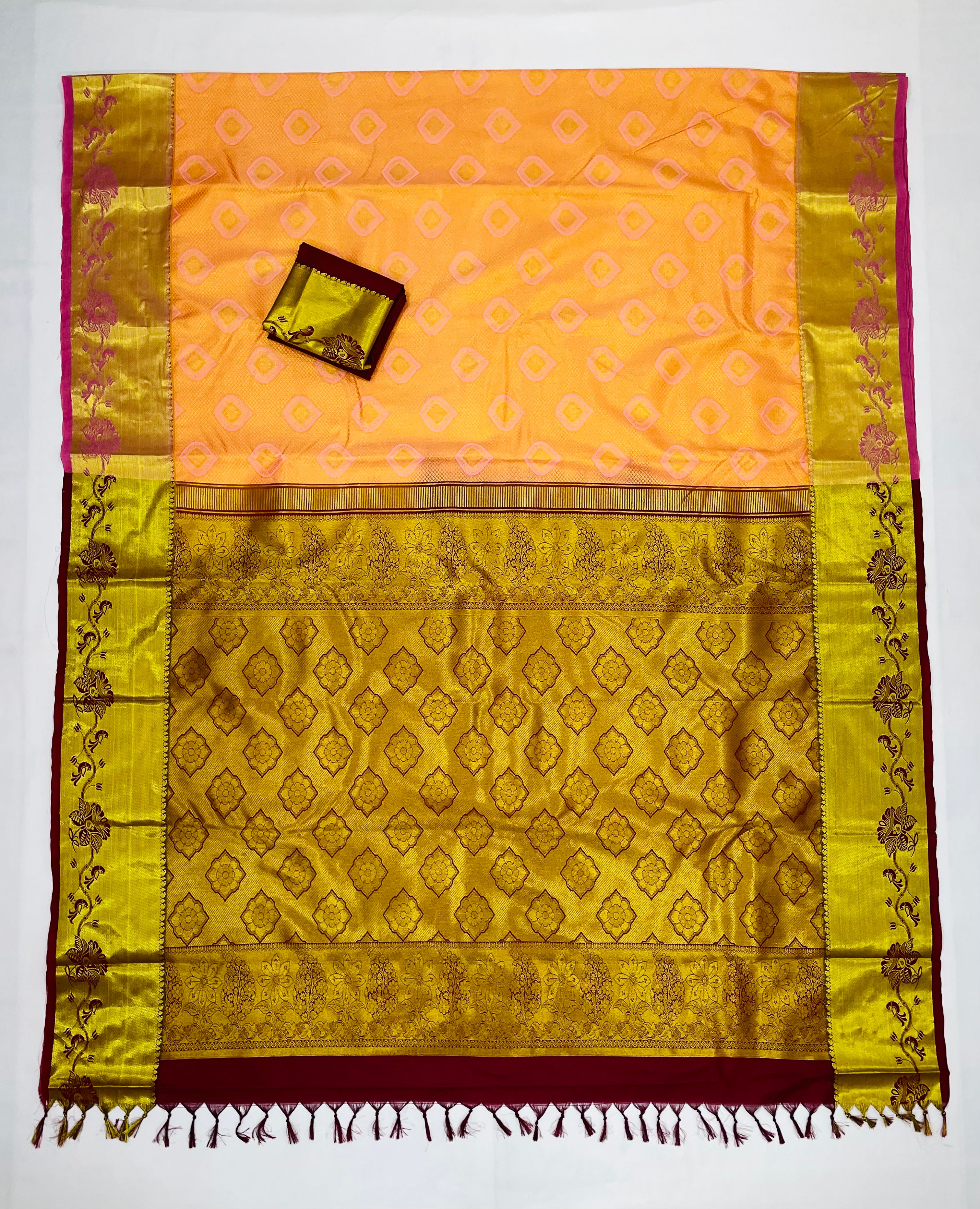Elegant Orange Pure Kanchi Silk Saree for Women - Traditional Indian Bridal & Party Wear - Perfect for Weddings, Festivals & Special Occasions