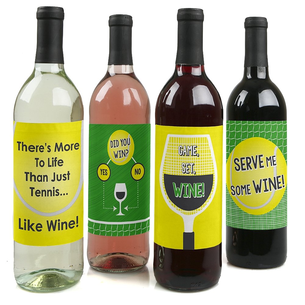 You Got Served Tennis Party Decor Set - 4 Tennis Ball Wine Bottle Label Stickers for Women & Men - Perfect for Tennis Themed Parties, Game Nights & Sports Decorations