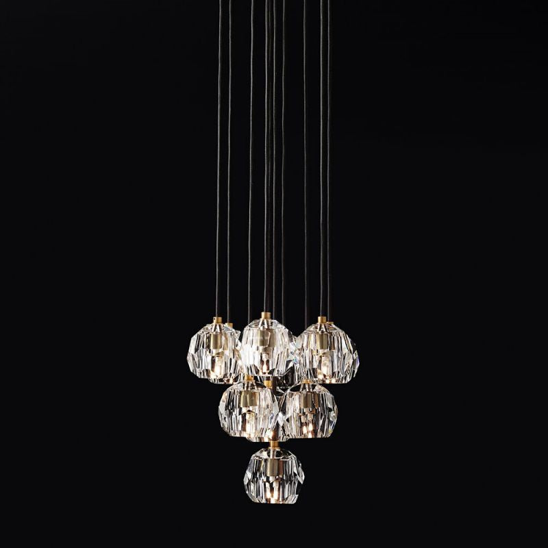 Crystal Ball Cluster Round Chandelier - 14 Inch Modern Ceiling Light Fixture for Dining Room, Bedroom, Living Room & Foyer Decor