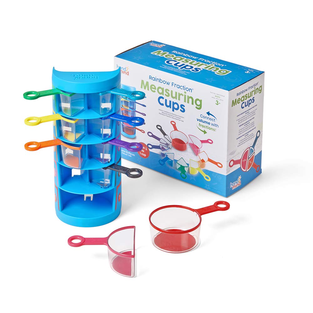 Rainbow Fraction Measuring Cups Set of 9 - Math Manipulatives for Kids Learning Fractions | Visual Measuring Tools for Baking & Cooking | Montessori & Homeschool Math Teaching Aids | Perfect for Kids Kitchen Activities & STEM Education