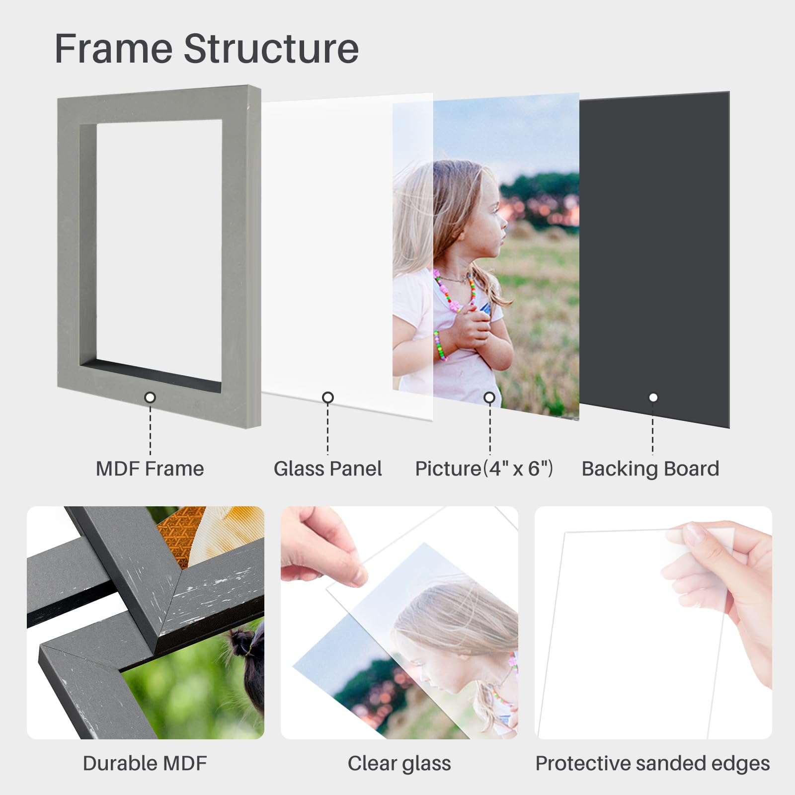 HELLO LAURA - 12 Opening Wall Collage Picture Frame for 4x6 Photos | Multi-Photo Display Hanging Decor | Perfect for Living Room, Bedroom & Home Gallery Wall | Ashes Collection