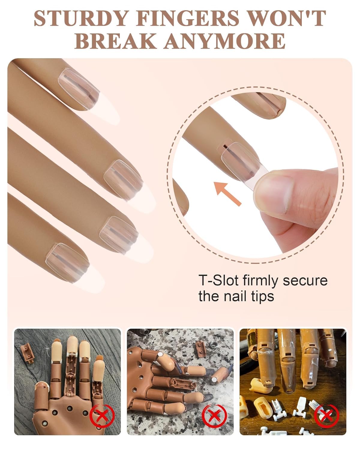 Professional Silicone Practice Hand for Acrylic Nails - Non-Slip Nail Training Hand Model with Flexible Fingers for Beginners - Perfect for Nail Art Practice, Salon Training & DIY Manicures at Home