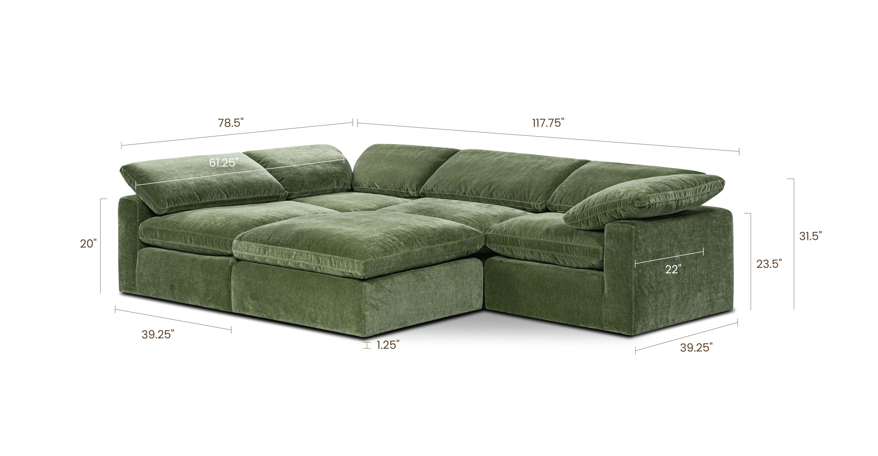 5-Seat Aspen Modular Sectional Sofa with Reversible Chaise - Modern L-Shaped Couch for Living Room, Family Room & Home Theater