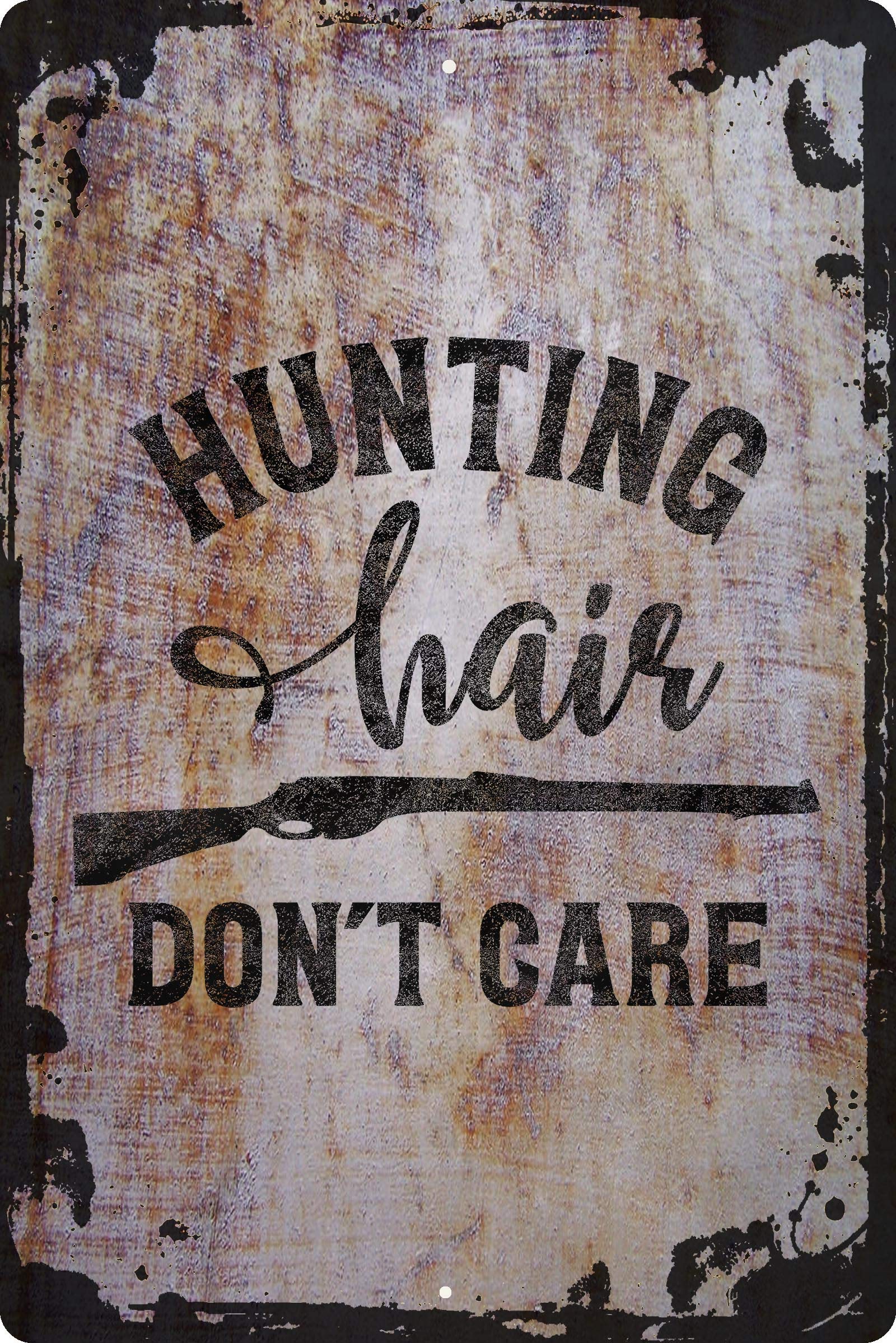 Funny Hunting Wall Sign - 'Hair Don't Care' Gun Women Hunter Rifle Quote - Rustic Cabin Decor for Women, Girls & Outdoor Lovers - Perfect for Man Cave, Hunting Lodge or Country Home Decor
