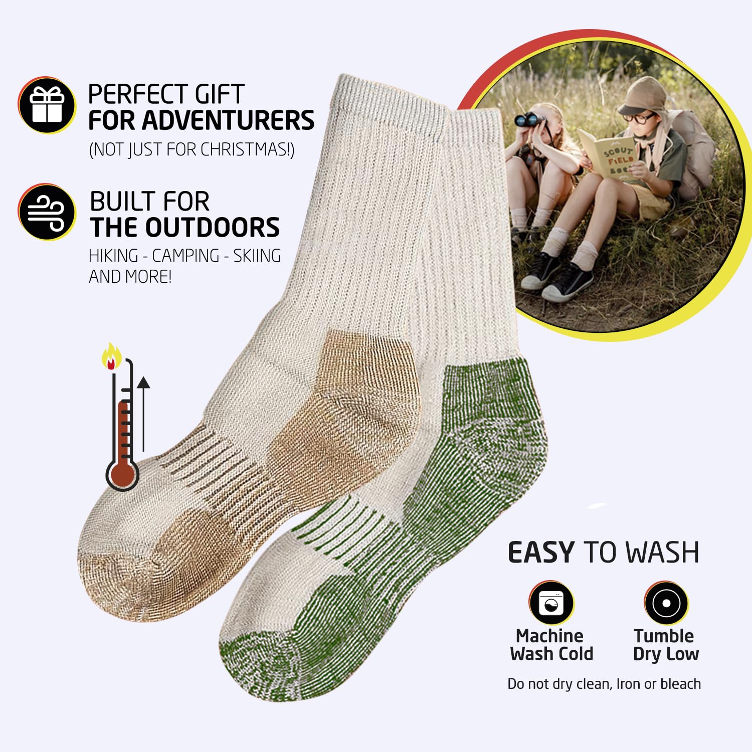 Warm & Cozy Kids Winter Socks - 4 Pack Wool Blend Crew Socks for Boys & Girls | Perfect for Cold Weather & Indoor Activities