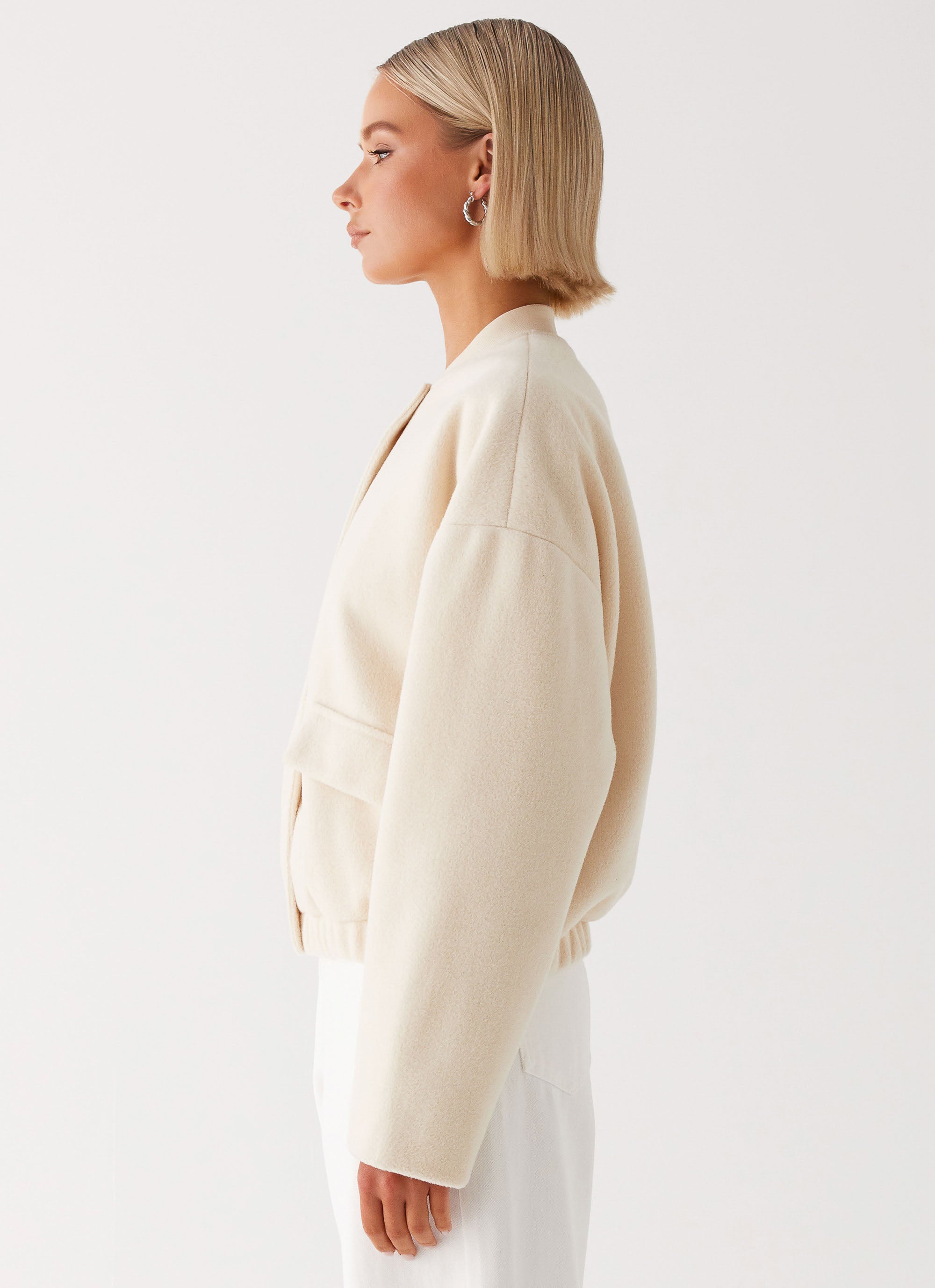 Cloudia Bomber Jacket Women's Ivory Lightweight Windbreaker - Perfect for Casual Outfits, Streetwear Fashion & Spring Layering
