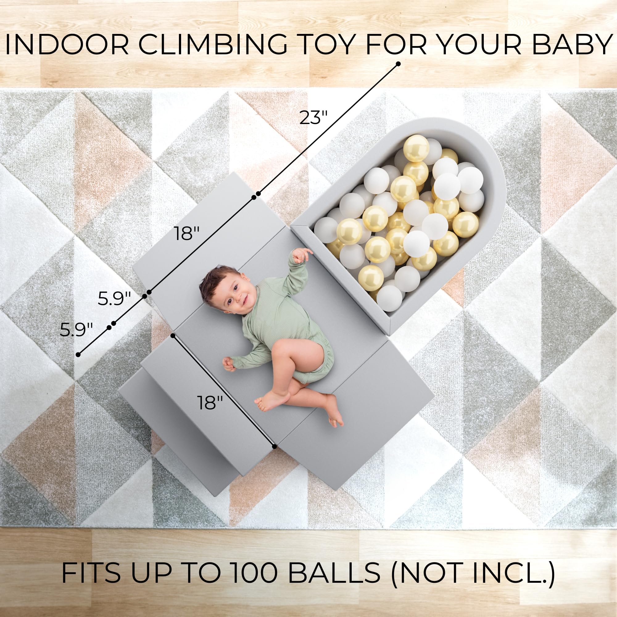 **ZICOTO Toddler Climbing Toys & Soft Foam Play Set for Kids 1-3 Years - Safe Indoor Play Gym with 4 Soft Blocks & Ball Pit - Perfect for Early Learning, Motor Skills & Fun Playtime at Home**