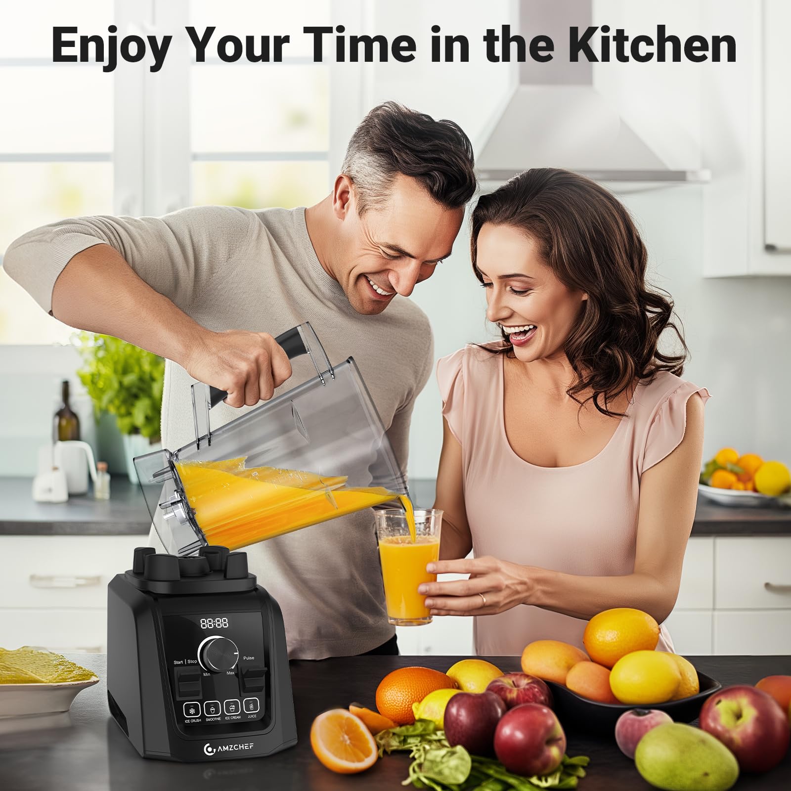 AMZCHEF 1800W Professional Blender for Smoothies, Soups & Ice Crushing - 68oz BPA-Free Pitcher with 5 Functions & Variable Speed - Perfect for Kitchen, Restaurant & Healthy Lifestyle - Make Smoothies, Purees, Ice Cream & Juices Easily