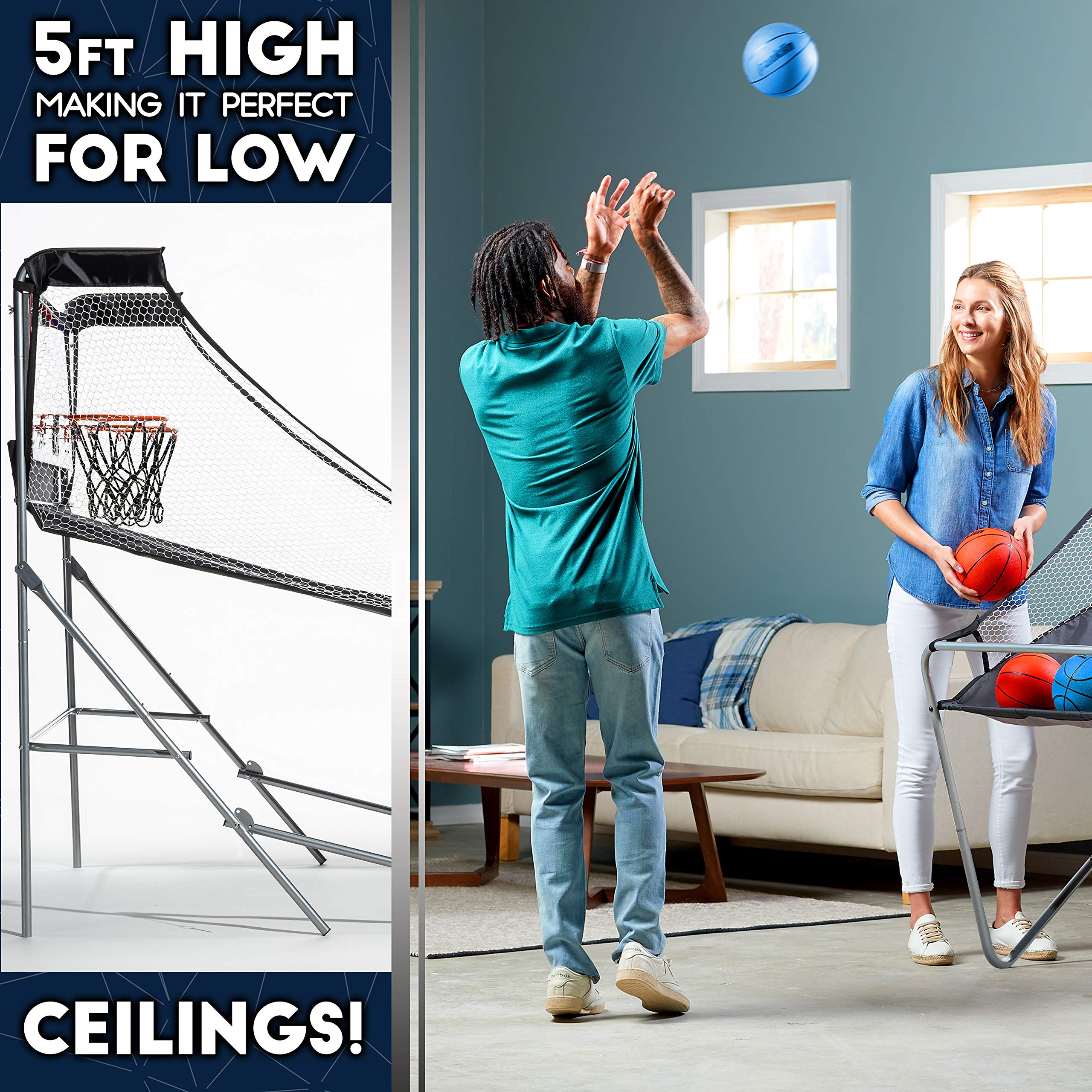 Franklin Sports Basketball Arcade Shootout - Electronic Double Hoop Indoor Basketball Game with Scoreboard - 2 Player Competitive Shooting Game with 4 Basketballs - Perfect for Family Game Nights & Kids Birthday Parties