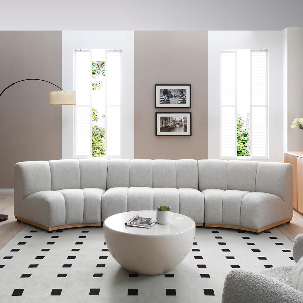 5-6 Seater Modular Sofa Set in Warm White - Modern L-Shaped Sectional Couch for Living Room, Family Room & Lounge Areas