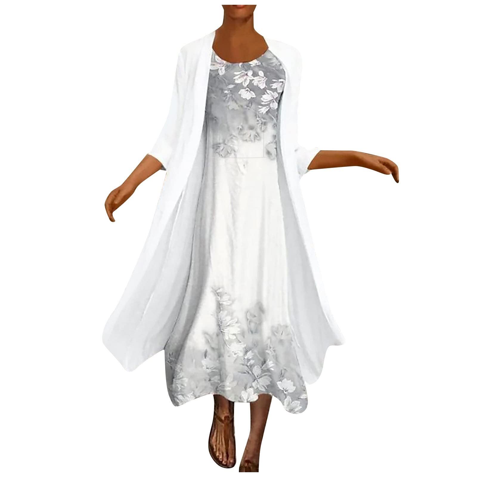 Ovticza Women's Floral Print Maxi Dress - Summer Casual Crewneck Half Sleeve Dress with Irregular Hem for Prom, Party & Beach | Flowy Comfort for Outdoor Events & Vacation Wear
