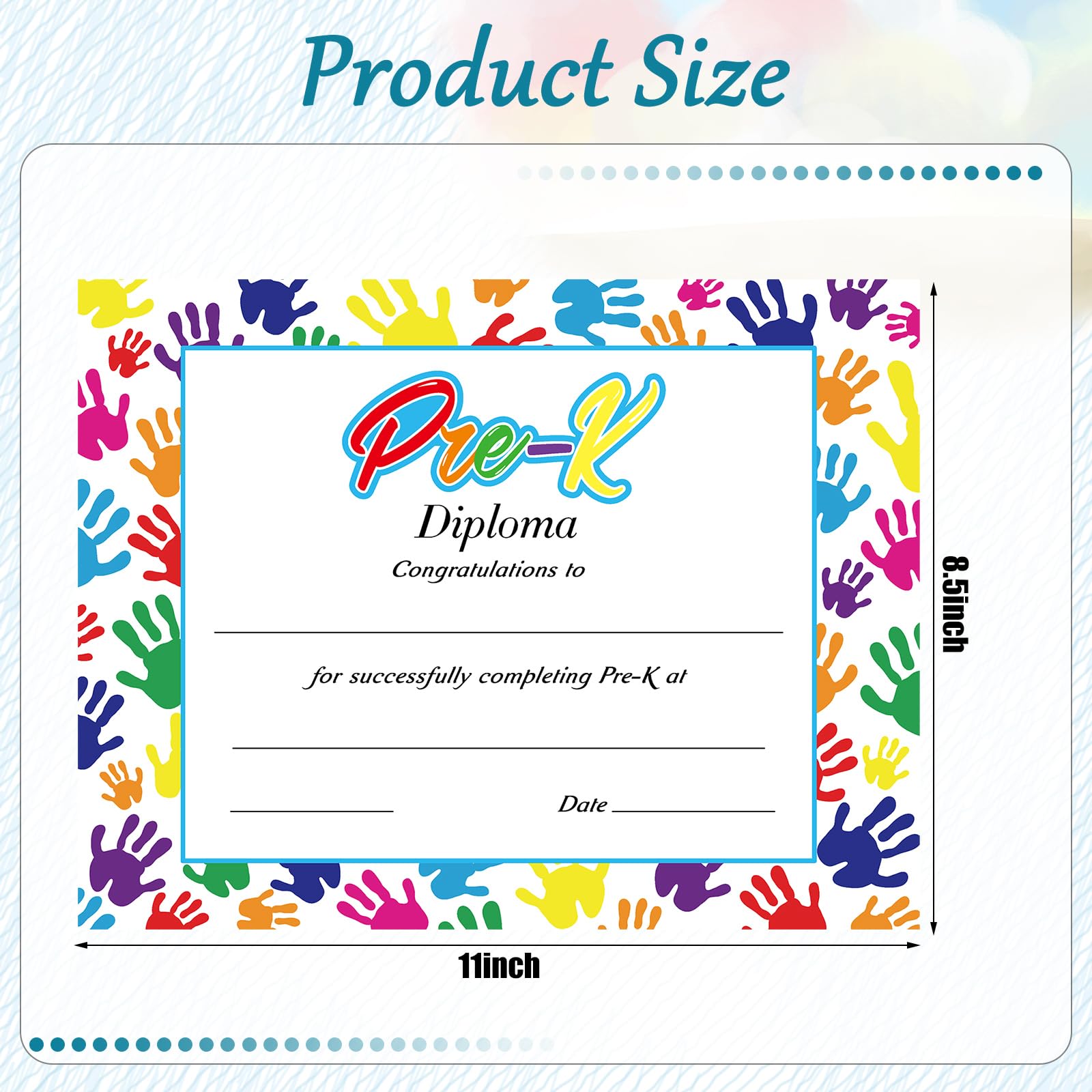 Janlaugh 48 Pack Pre K Graduation Certificates - Preschool & Kindergarten Diplomas with Handprints Design - Printable Achievement Awards for End of Year, Graduation Ceremony & Special Events