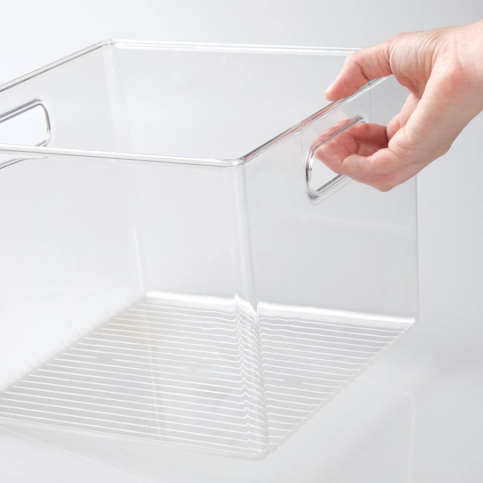 mDesign 8-Pack Clear Plastic Storage Baskets with Handles - Deep Organizer Bins for Cube Shelves | Perfect for Office, Closet, Bedroom, Laundry, Nursery & Kids Toy Room Organization | Durable Home Storage Solution