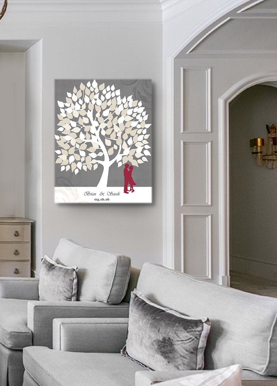 Personalized Couple's Tree Canvas Wall Art - Custom His & Hers Romantic Gift with Names & Date - Wedding Anniversary, Newlywed, Housewarming Gift - 24
