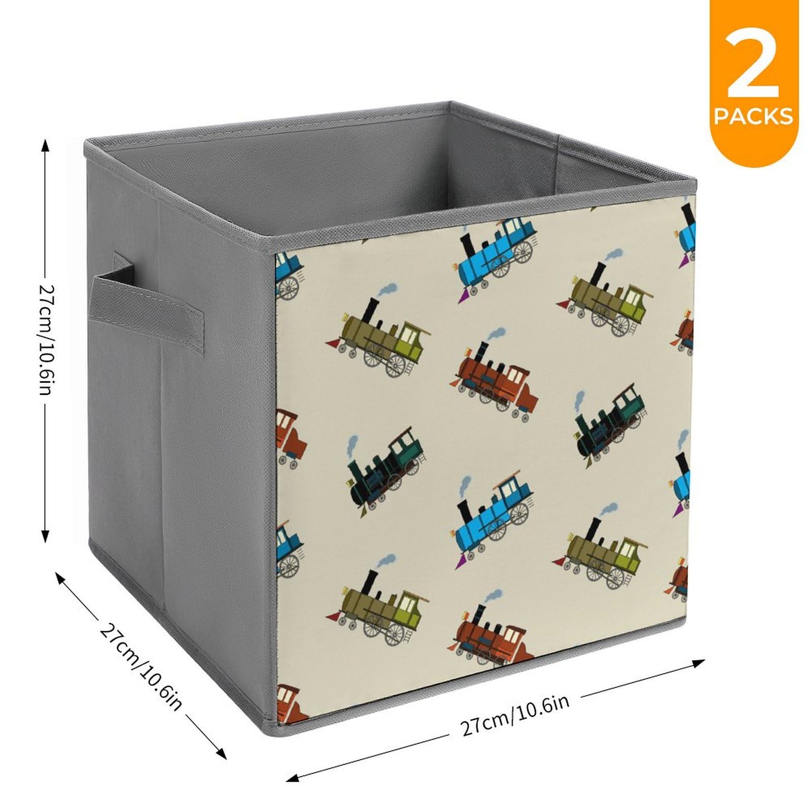 Retro Steam Train Fabric Storage Bins - Pack of 2 Foldable Organizers for Clothes & Toys