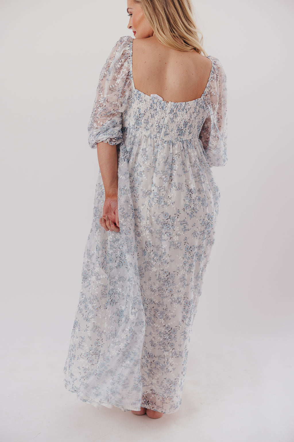 Blue and White Smocked Maxi Dress for Women - Bump Friendly Maternity & Inclusive Sizing (S-3XL) | Perfect for Beach Vacations, Summer Weddings & Casual Outings
