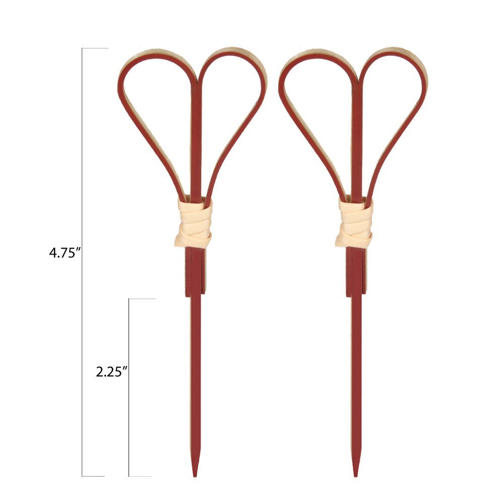 Red Bamboo Heart-Shaped Appetizer Picks & Sandwich Sticks - 4.75 Inch (100 Count) - Perfect for Parties, Weddings, and Cocktail Garnishes