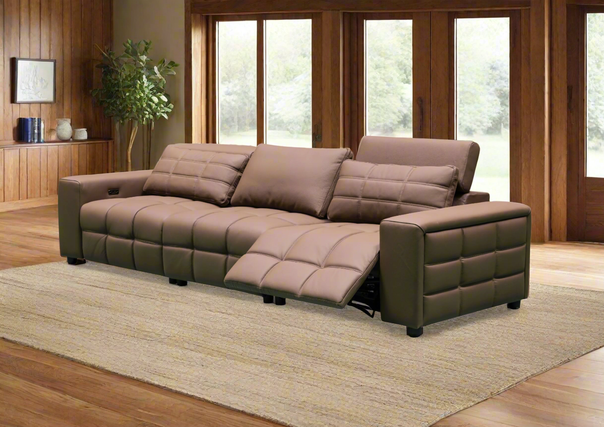 Klaussner Orlano 3-Seater Brown Leather Power Reclining Sofa - Comfortable Electric Recliner for Living Room, Home Theater & Family Room Relaxation