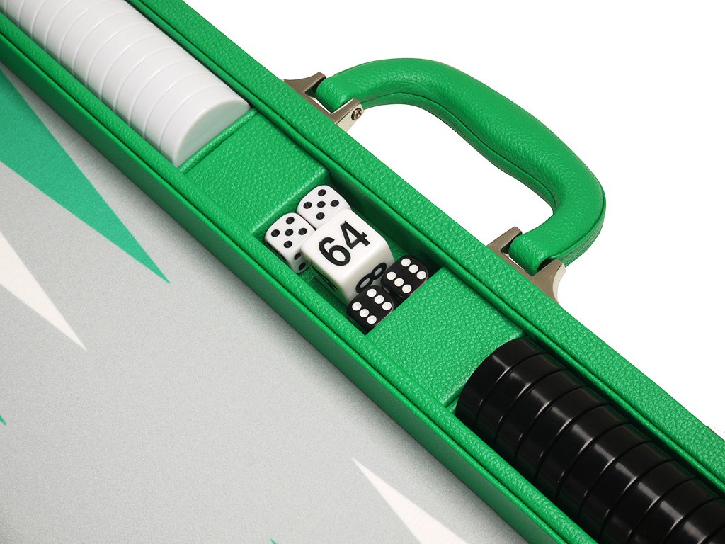 19-inch Premium Backgammon Set - Large Size Wooden Board Game with Green Felt, Grey Playing Field & White/Green Points - Perfect for Family Game Nights, Travel & Casino-Style Entertainment