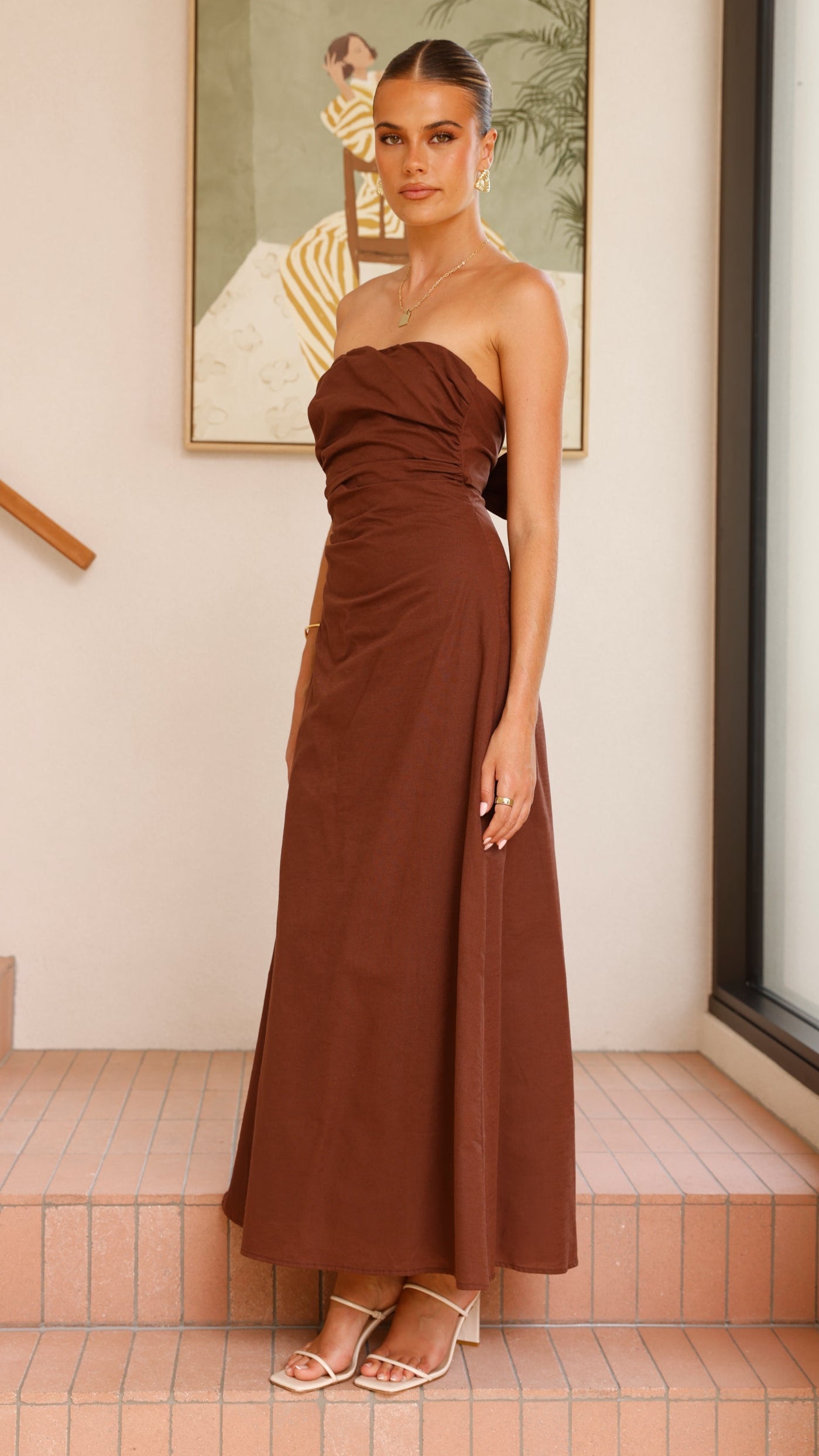 Bolivia Strapless Midi Dress for Women - Elegant Chocolate Brown Summer Party Dress - Perfect for Weddings, Cocktail Parties & Date Nights