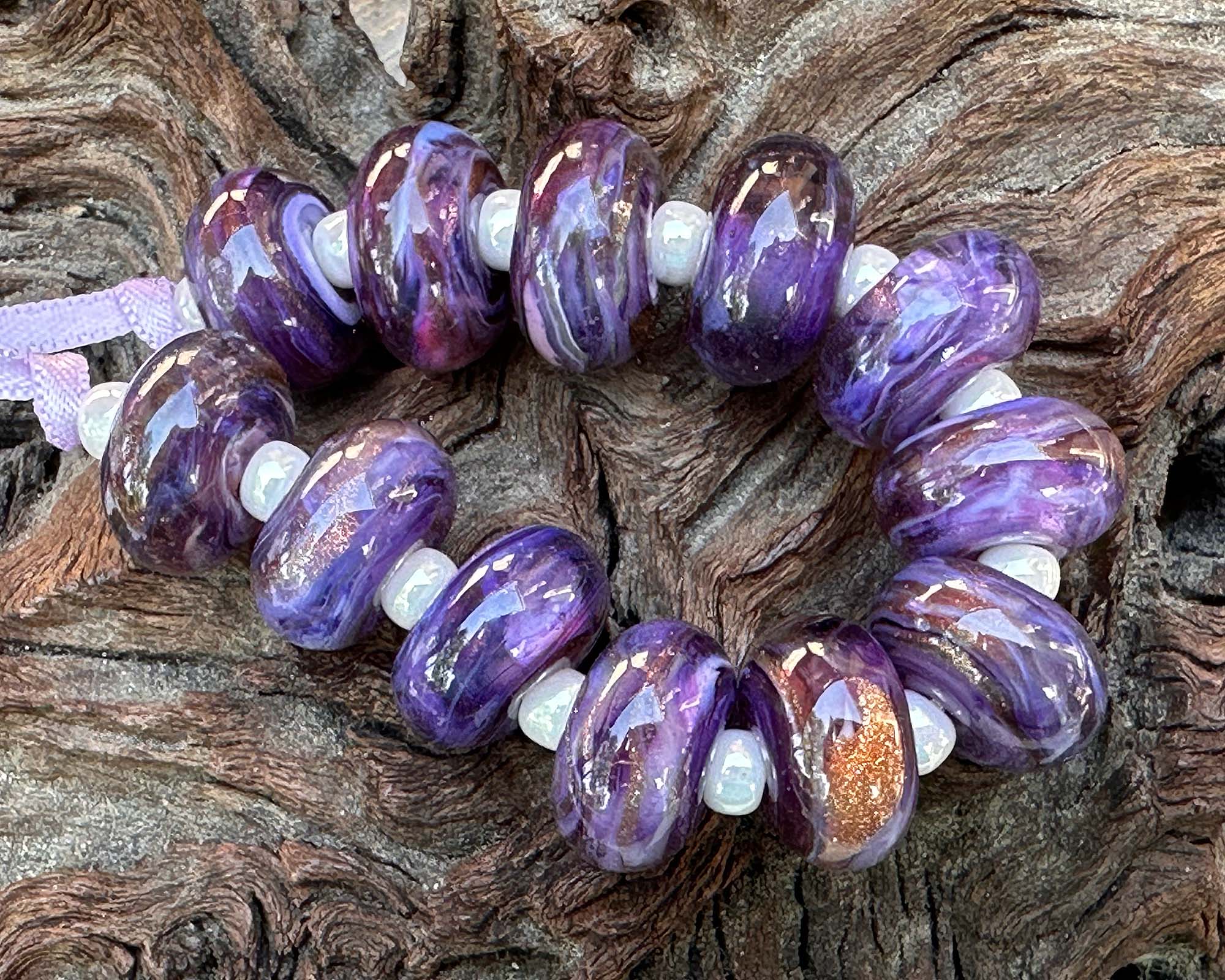 MTO Purple Blue Glimmer Lampwork Glass Beads Set for Jewelry Making - DIY Bracelet, Necklace & Craft Projects - SRA Certified