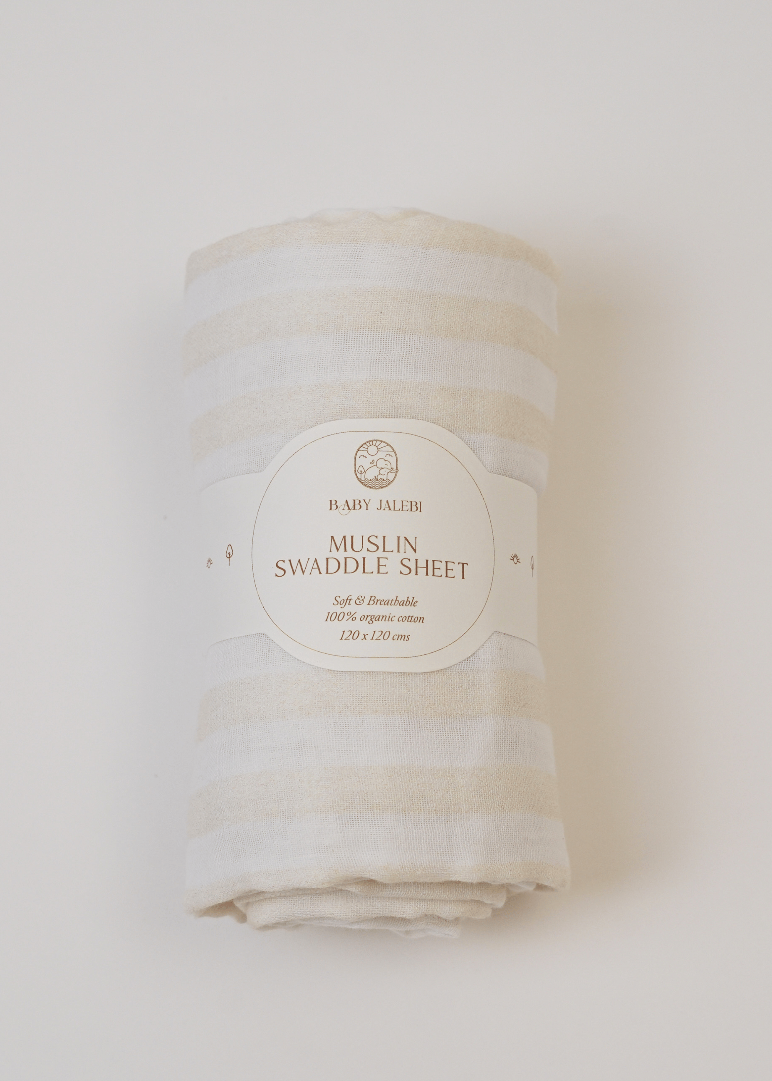 Organic Beige Striped Muslin Swaddle Blanket - Soft & Breathable Baby Wrap for Newborns, Infants - Perfect for Swaddling, Nursing, Stroller & Car Seat Cover