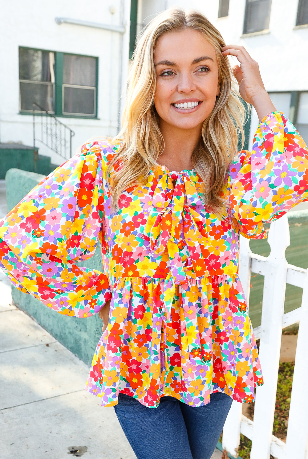 Chasing Dreams Floral Babydoll Top with Ribbon Tie Bow & Puff Elastic Sleeves | Women's Romantic Blouse for Date Night & Spring Outfits