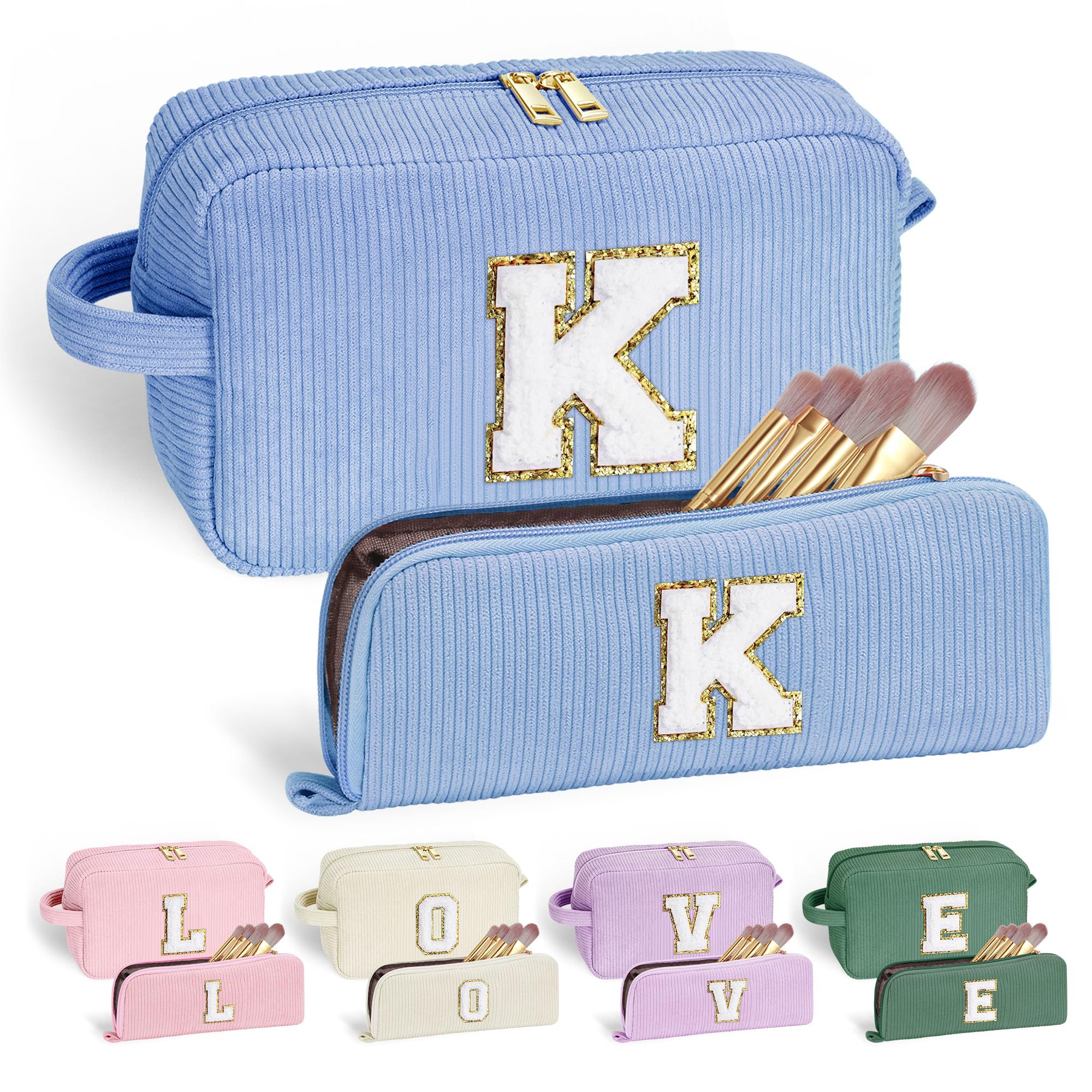 Personalized Initial Travel Makeup Bag - Cute Cosmetic Organizer for Women & Teens | Easter, Birthday Gift Idea for Girls | Perfect for Travel, Gym & Daily Use