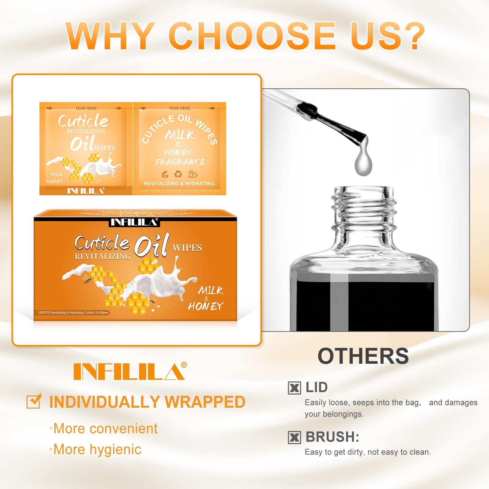 NXJ INFILILA Bulk Cuticle Oil 3.3 Fl Oz (100 Pack) - Mini Hydrating Nail Care for Dry Cuticles Repair, Travel Size Milk & Honey Nail Treatment - Perfect for Salon, Home Manicures & On-The-Go Nail Care