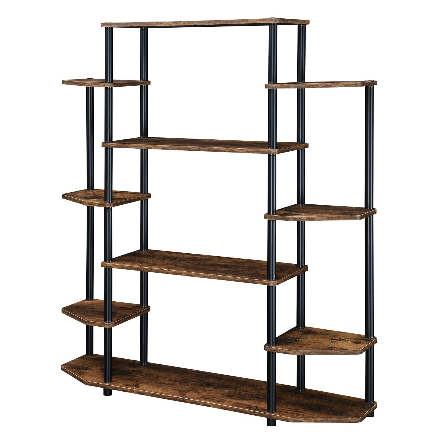 Convenience Concepts Designs2Go No Tools Book Shelf - Contemporary Storage Shelves for Display, 10 Spacious Shelves for Living Room, Office, Barnwood/Black Poles - Perfect for Home Decor, Books, and Collectibles