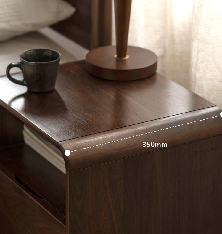 Premium Black Walnut & Ash Solid Wood Modern Nightstand - Stylish Bedside Table for Bedroom, Living Room, or Office